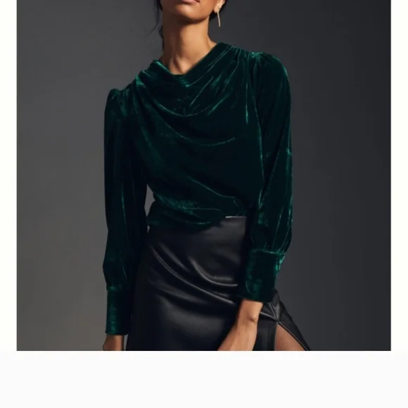 Anthropologie Emerald Green Velvet Top - Picture 2 of 8